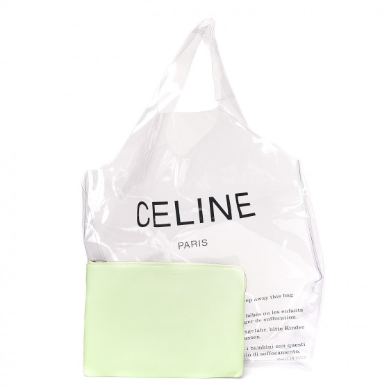 CELINE Plastic Bag with Cloudy Lambskin Solo Zip Pouch Clutch Pink